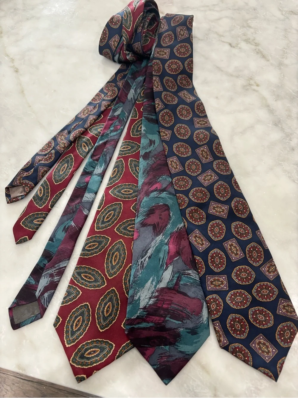 VTG Pierre Balmain Silk Tie Trio in Burgundy, Teal & Navy
